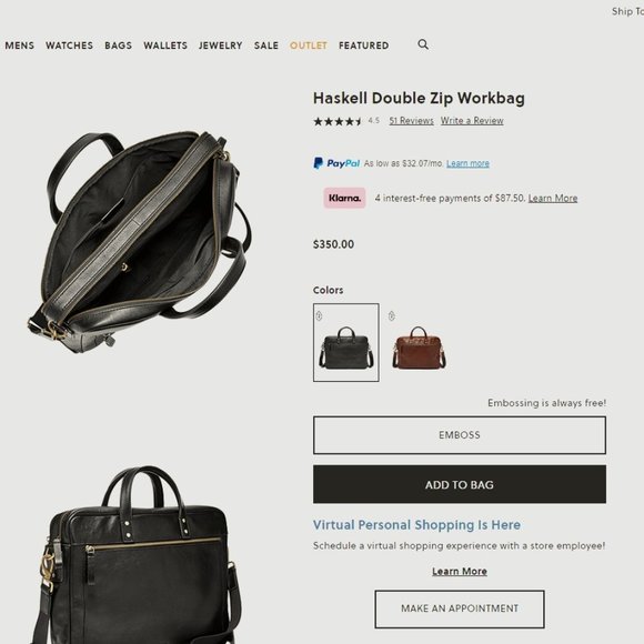 Fossil Haskell Double Zip Workbag - Picture 4 of 4